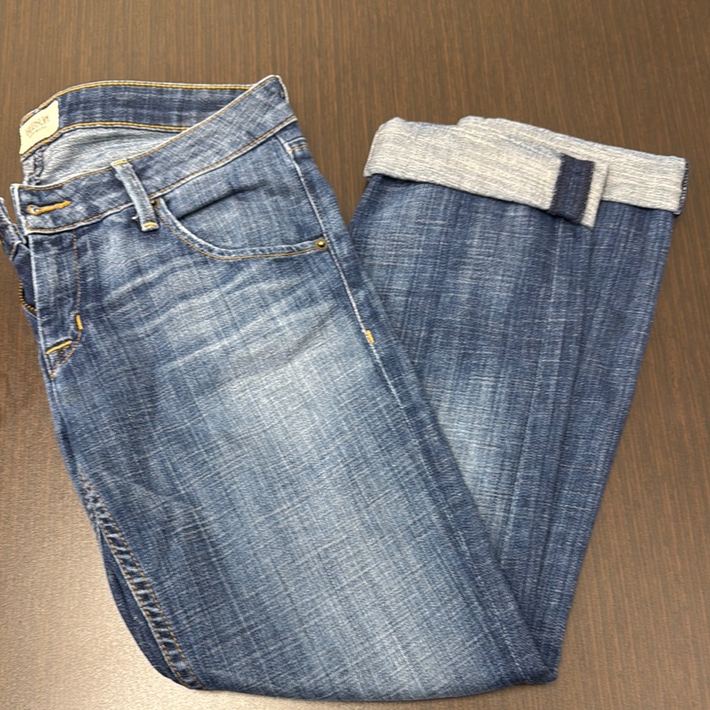 Hudson Jeans Blue Ankle Cropped Jeans with Fading and Cuffed Hem